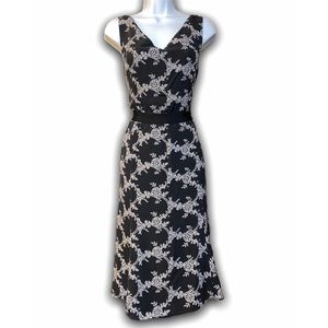 ANN TAYLOR 100% Silk Black White Floral Dress 14